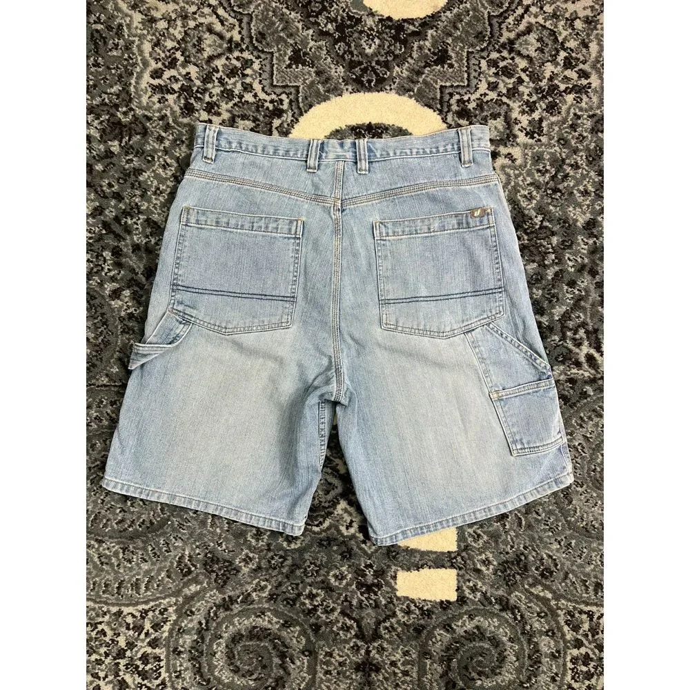 Vintage Urban Pipeline Men Jean Denim Light Blue Carpenter Shorts Size 36
